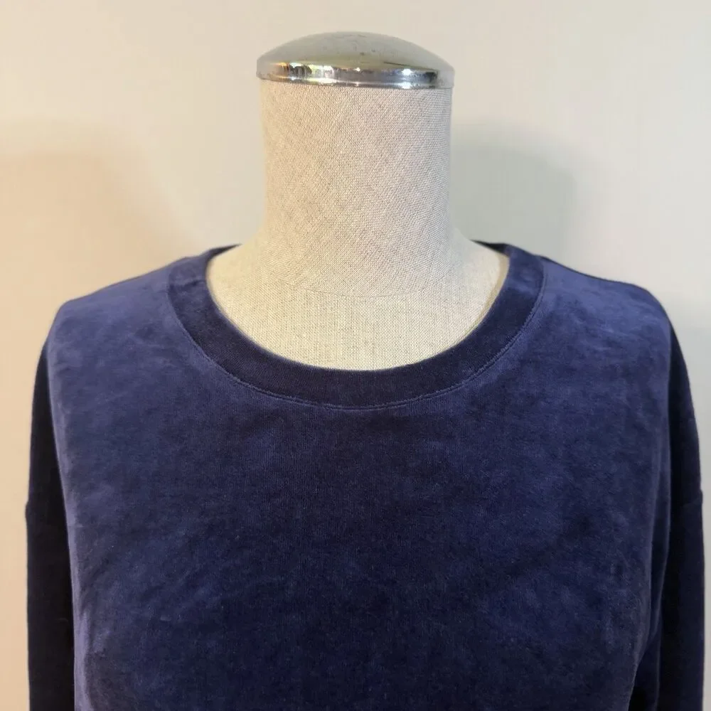 Hanro $180 Long Sleeve Velour Sleepshirt Intense Blue XS Pullover Favorites Cozy